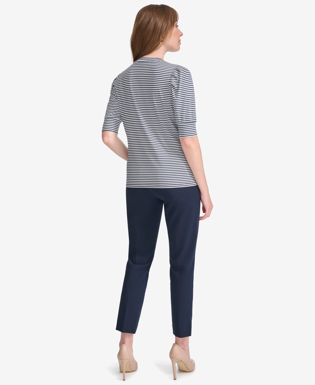 Tommy Hilfiger Women's Striped Blouse With Extended Puff Sleeves In Mdnght,ivr