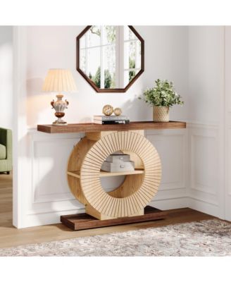 Entryway Table with Storage, Wood Console Table, 39.3-Inch Sofa Table Small Accent Hallway Table with Shelves and Circle Base