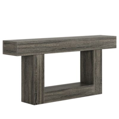 63" Console Table, Farmhouse 2-Tier Entryway Table with U-Shaped Base, Narrow Long Wood Sofa Table Behind Couch Table