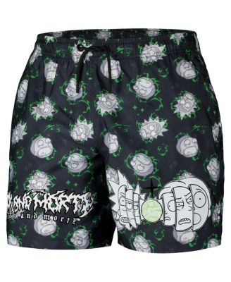 Men's Black Rick and Morty '90s Rave Rickvival Allover Print Shorts
