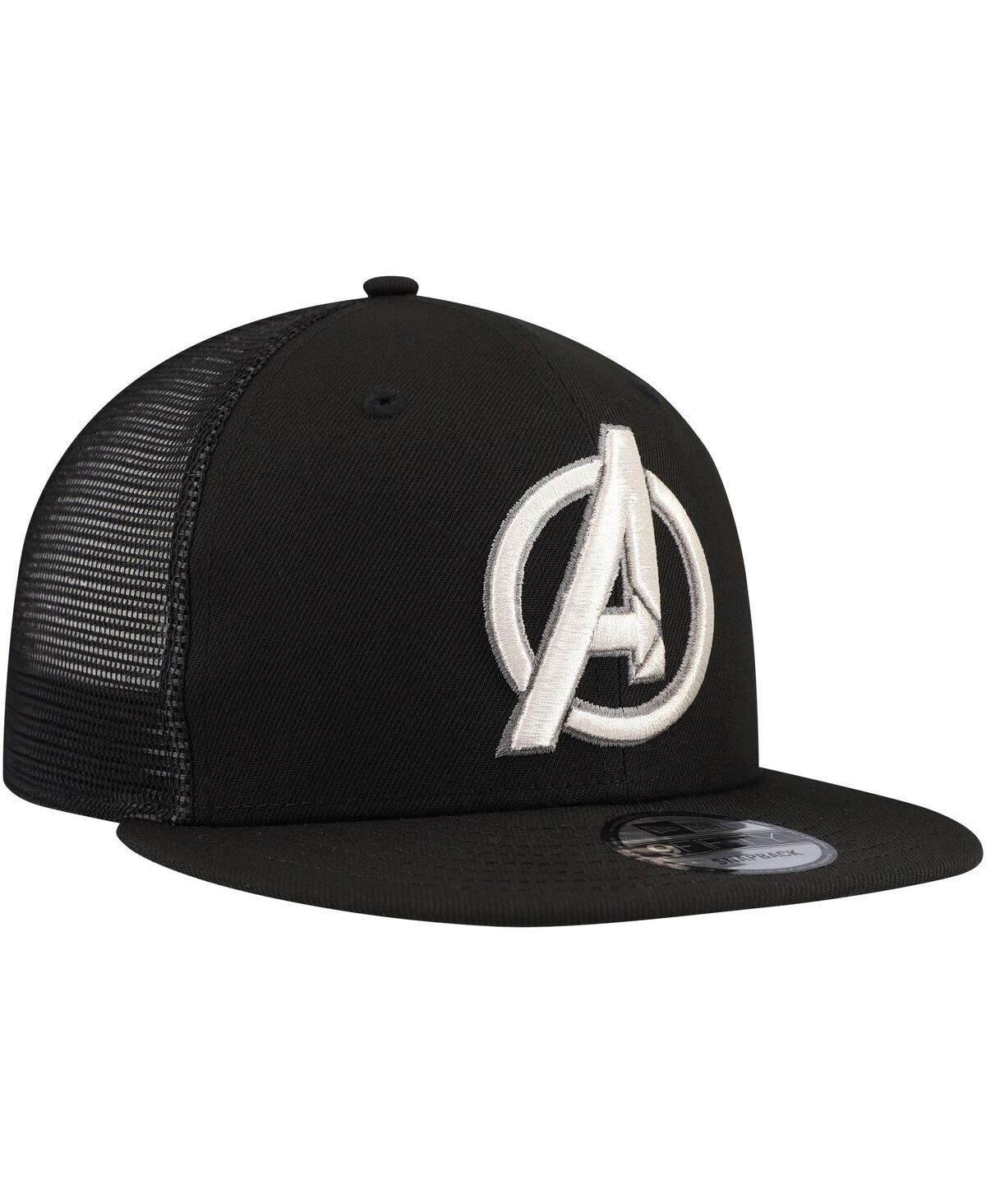 New Era Men's Black The Avengers 9fifty Snapback Trucker Hat In Black