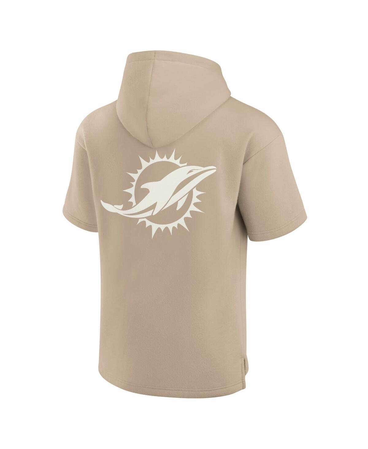 Shop Fanatics Men's And Women's Khaki Miami Dolphins Elements Super Soft Fleece Short Sleeve Pullover Hoodie