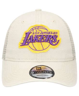 Men's Cream Los Angeles Lakers Rough Edge Logo Trucker 9TWENTY Adjustable Hat