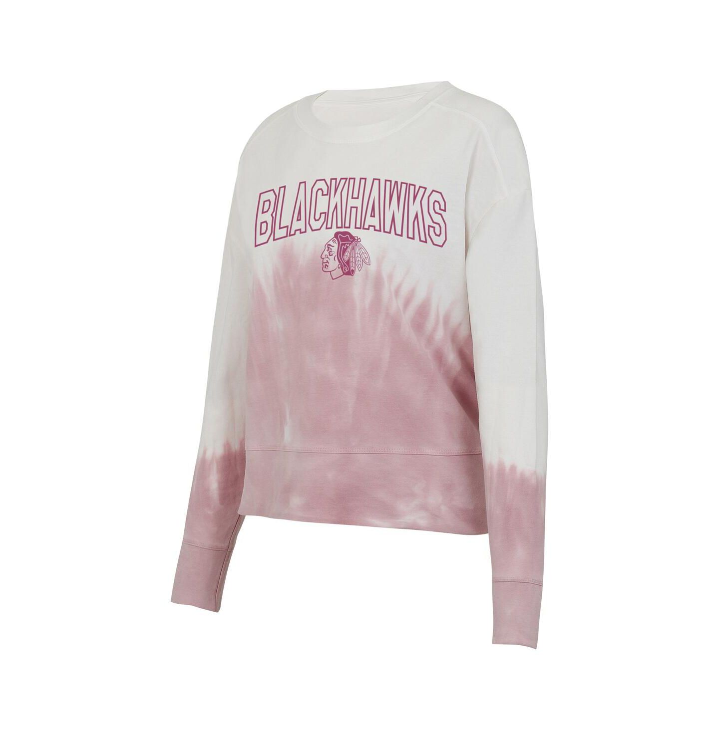Женская футболка Concepts Sport Pink/White Chicago Blackhawks Orchard Tie-Dye Long Sleeve — фото 2