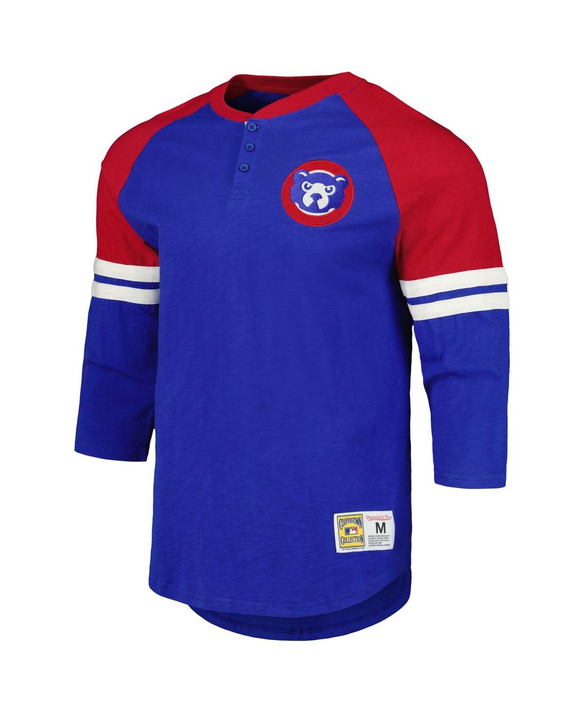 Mitchell & Ness Men's Royal Chicago Cubs Cooperstown Collection Legendary Raglan Slub Henley Three-quarter Sleeve T- In Royal