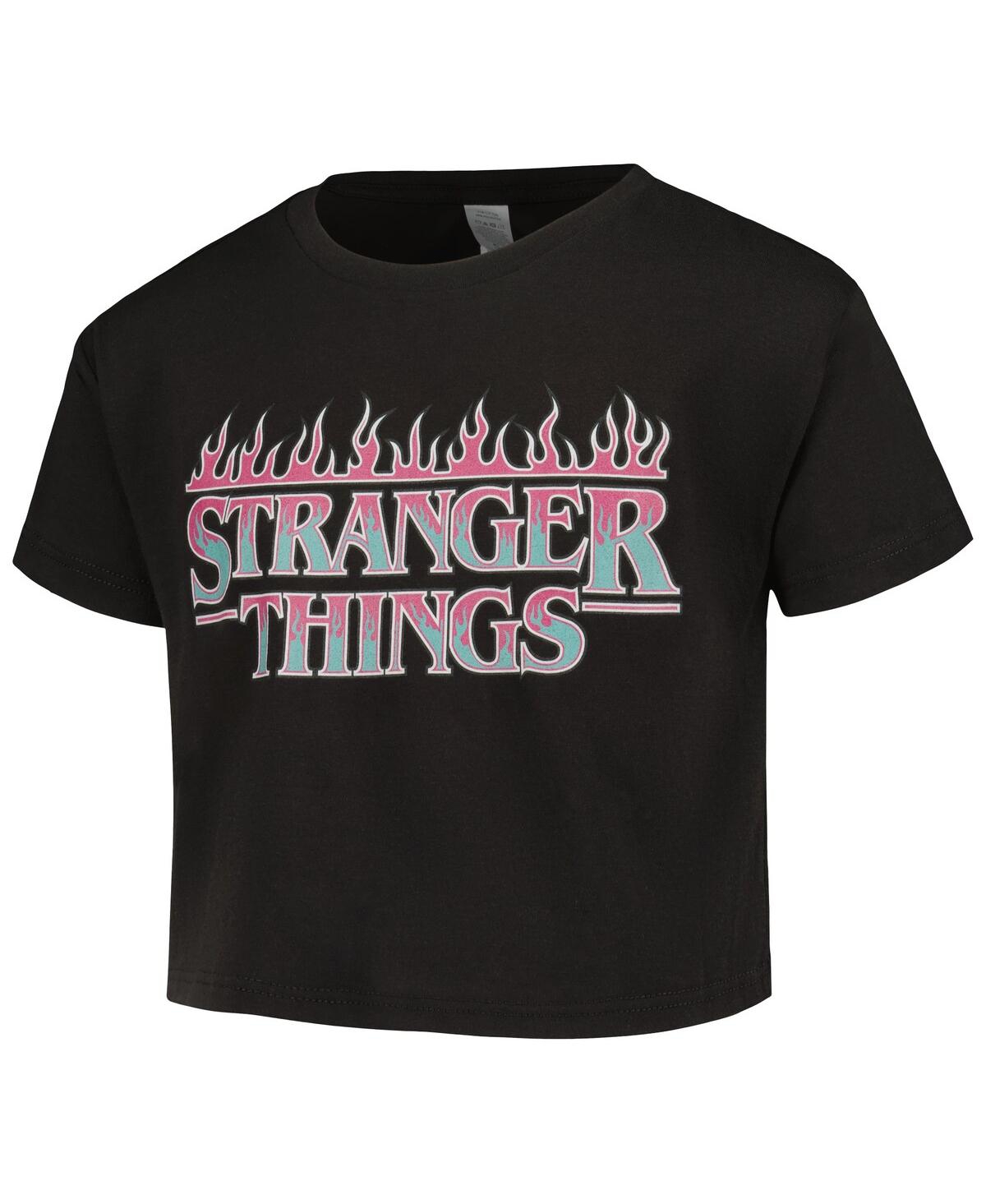 Mad Engine GirlsStranger Things Neon Flames Cropped T-Shirt - Black