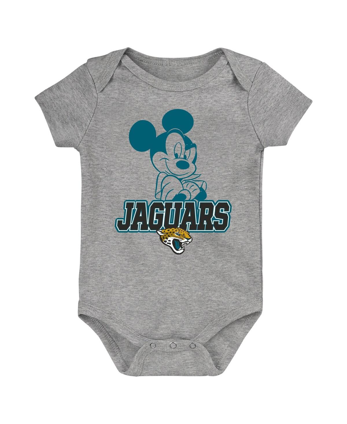 Outerstuff Baby Boys And Girls Teal/black/gray Jacksonville Jaguars Three-piece Disney Game Time Bodysuit Set In Teal,black