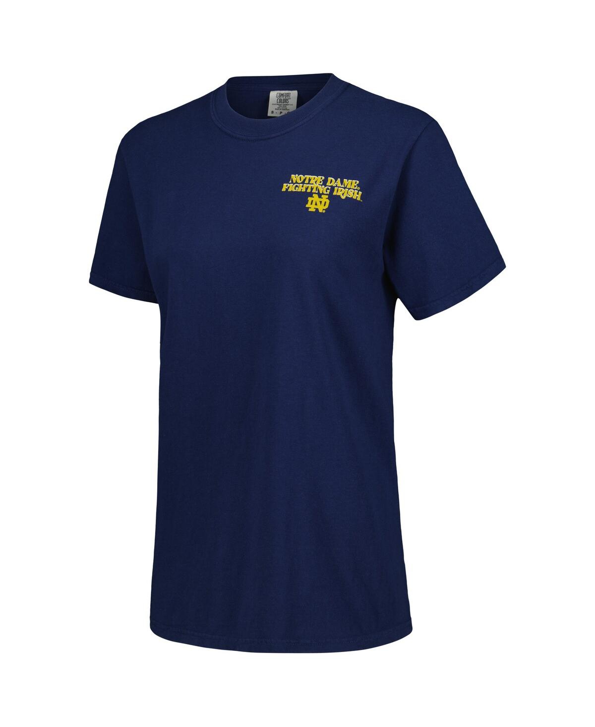 Image One Women's Navy Notre Dame Fighting Irish Comfort Colors Checkered Mascot T-shirt In Navy