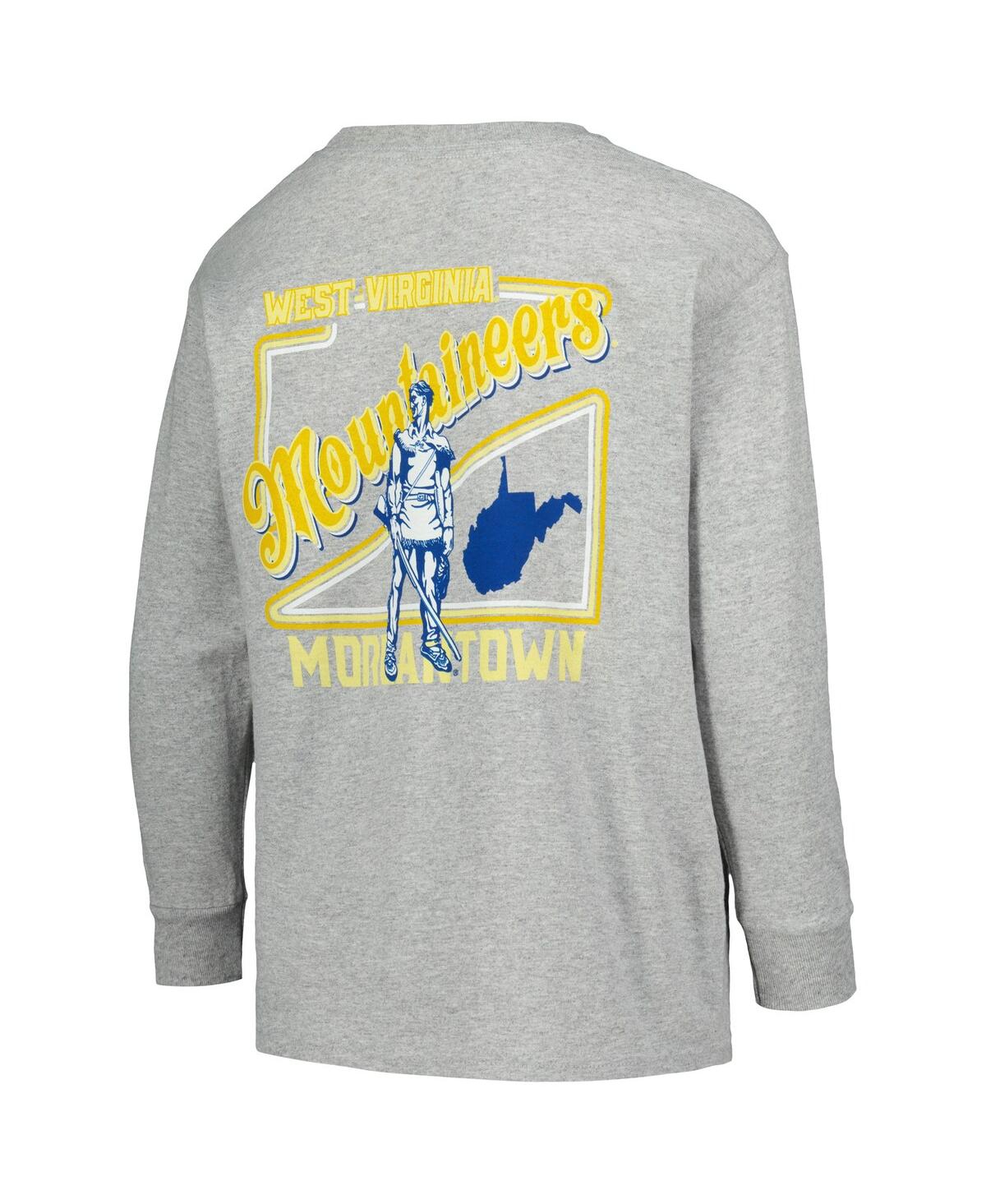 Shop Image One Big Boys And Girls Gray West Virginia Mountaineers Retro Script Long Sleeve T-shirt