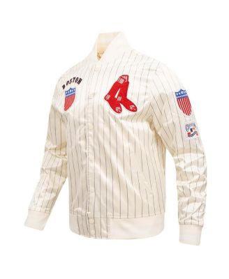 Men's Cream Boston Red Sox Cooperstown Collection Pinstripe Retro Classic Satin Full-Snap Jacket