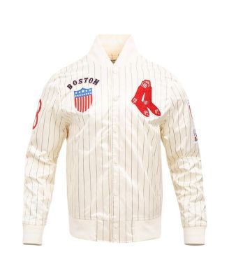 Men's Cream Boston Red Sox Cooperstown Collection Pinstripe Retro Classic Satin Full-Snap Jacket
