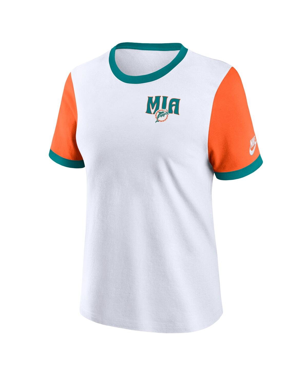 Nike Women's White/orange Miami Dolphins Rewind Ringer T-shirt In White,orange