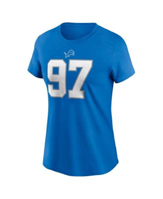 Women's Aidan Hutchinson Blue Detroit Lions Player Name Number T-Shirt