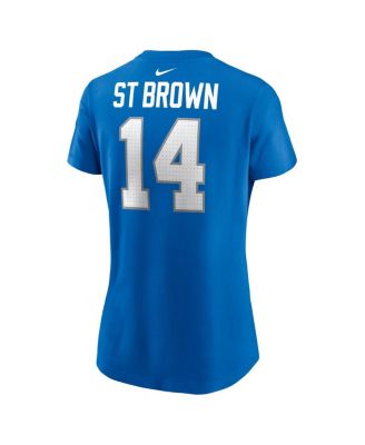 Women's Amon-Ra St. Brown Blue Detroit Lions Player Name Number T-Shirt