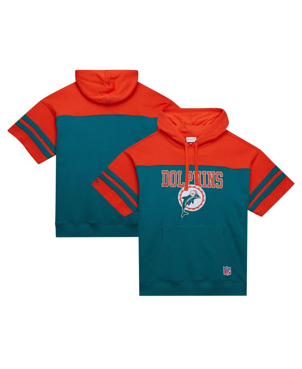 Men's Aqua Miami Dolphins Off Field Vintage-like Logo Short Sleeve Pullover Hoodie - Aqua