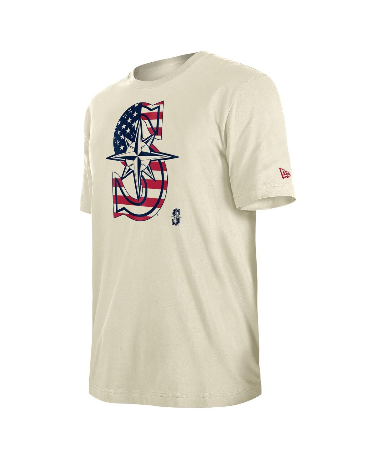 NEW ERA MEN'S CREAM SEATTLE MARINERS 4TH OF JULY FLAG FILL T-SHIRT 