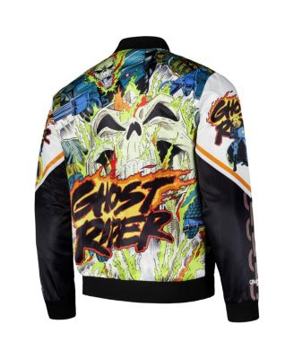 Men's Black/White Ghost Rider Fanimation Satin Full-Snap Jacket