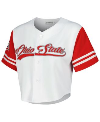 Women's White Ohio State Buckeyes Baseball Jersey Cropped T-Shirt