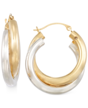 image of Signature Gold Two-Tone Double Hoop Earrings in 14k Gold over Resin