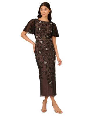 Adrianna Papell - Women's Embellished Flutter-Sleeve Sheath Dress