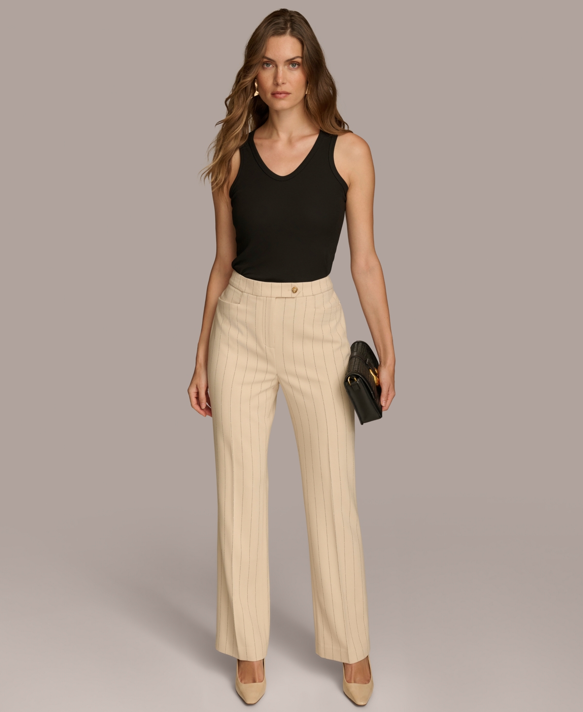 Donna Karan New York Women's Pinstripe Straight Leg Pants -Black