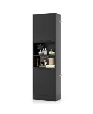 75" Tall Bathroom Storage Cabinet with 4 Doors & 2 Open Compartments Freestanding