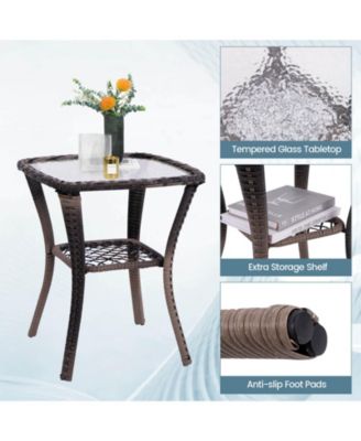 3 PCS Patio Furniture Set Rocking Chairs Set of 2 with Glass Top Side Table