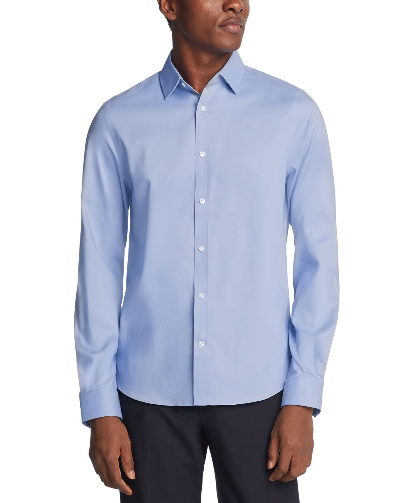 Мужская рубашка Michael Kors Airsoft Slim Fit Untucked Length Wrinkle Free Stretch Dress Shirt, цвет: Синий — фото 1