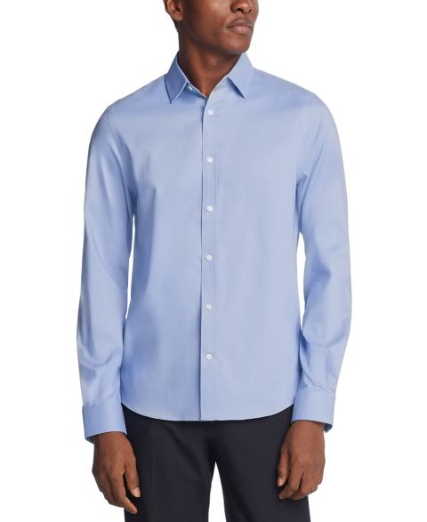 Мужская рубашка Michael Kors Airsoft Slim Fit Untucked Length Wrinkle Free Stretch Dress Shirt, цвет: Синий