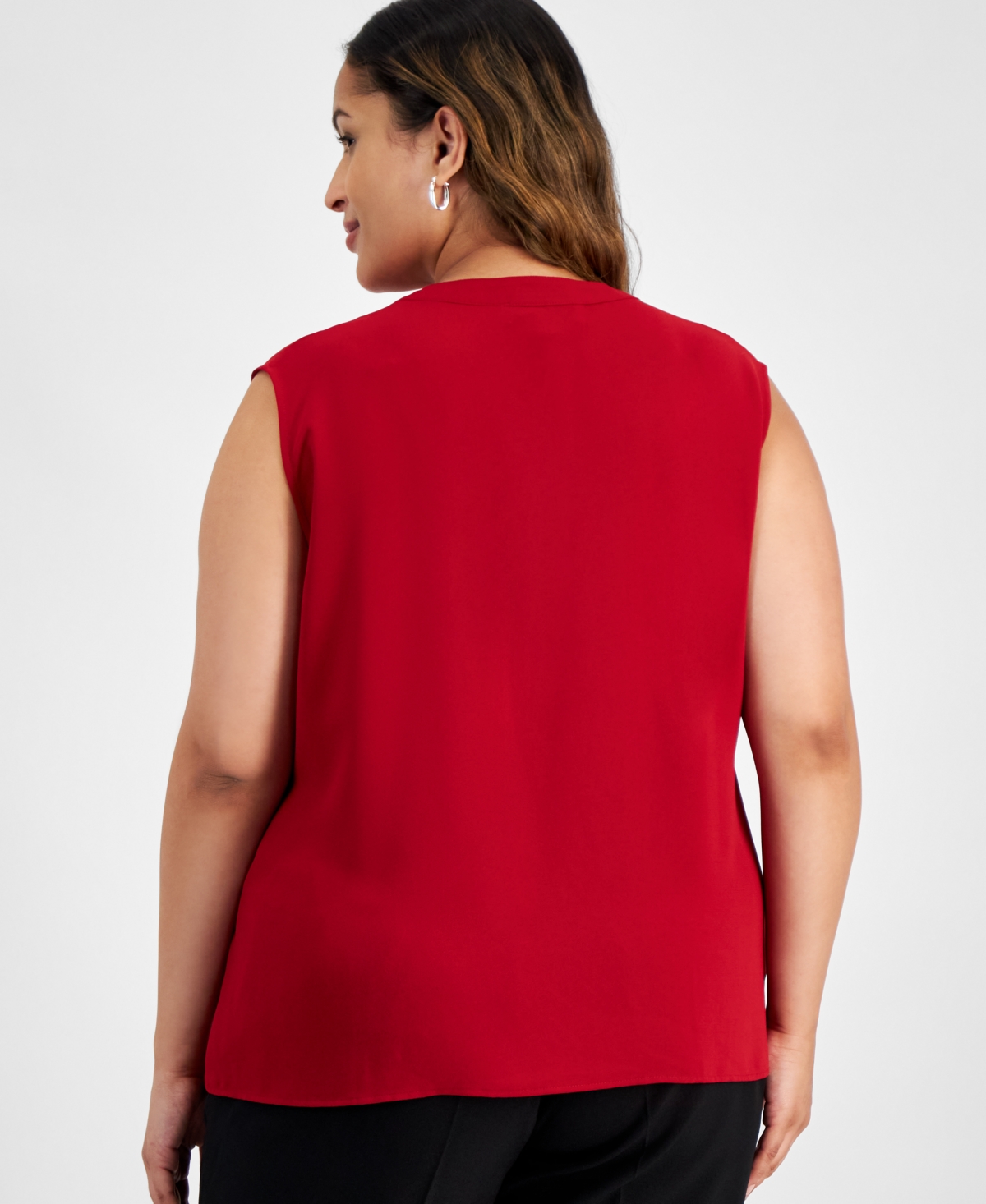 Kasper Plus Size Ruffled Sleeveless V-Neck Top