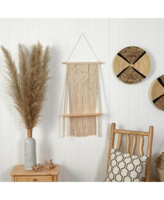 2.5&#39; x 1.5&#39; Hand Crafted Macrame Wall Hanging with Wooden Shelf
