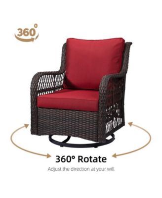 3 Pc Wicker Cushioned Swivel Rocker Chairs Set Glass Top Table – Outdoor Patio Bistro Furniture
