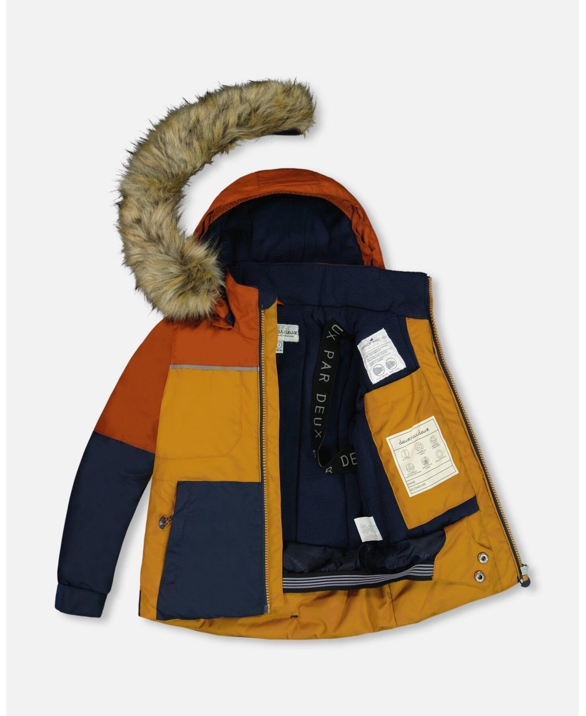Deux par Deux Big Boys Two Piece Snowsuit Brown And Navy - Colorblock burnt orange, brown