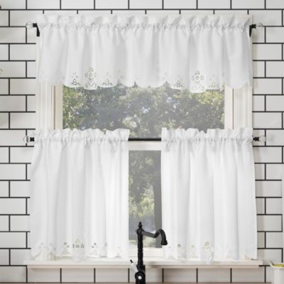 Mariela Floral Trim Semi-Sheer Rod Pocket Kitchen Curtain Valance