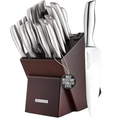 18 Piece Stainless Steel Knife Set with Block and Sharpener