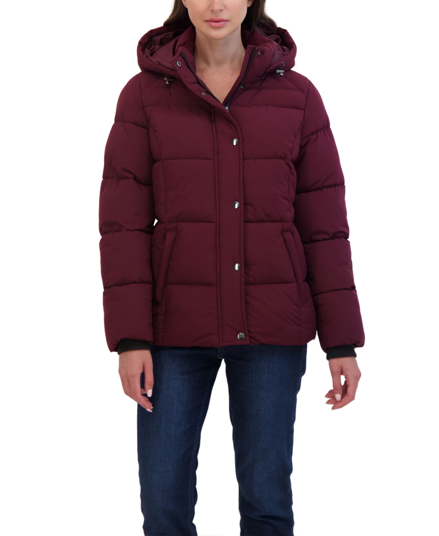 Женская куртка Sebby Collection Short Hooded Stretch Puffer, цвет: Бордовый — фото 1