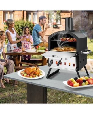 Outdoor Pizza Oven with Anti-scalding Handles and Foldable Legs-Black