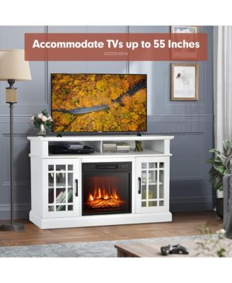 48'' TV Stand Console Cabinet w/ Fireplace Entertainment Center For Living Room Natural