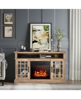 48'' TV Stand Console Cabinet w/ Fireplace Entertainment Center For Living Room Natural