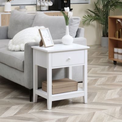 Nightsd Bedside Table End Table Organizer W/ Drawer Shelf