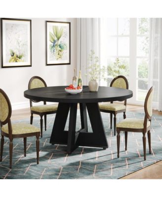 47" Round Wood Dining Table – Farmhouse Kitchen Table for 4 with Wooden Top and Legs