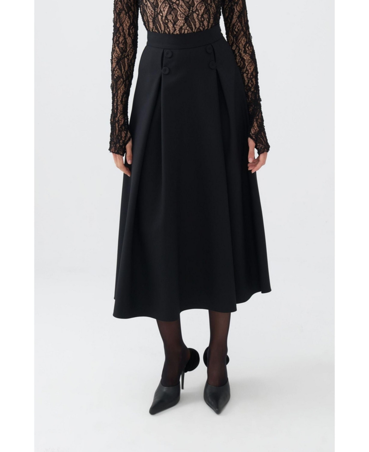 Women's Button Designed Midi Skirt - Black