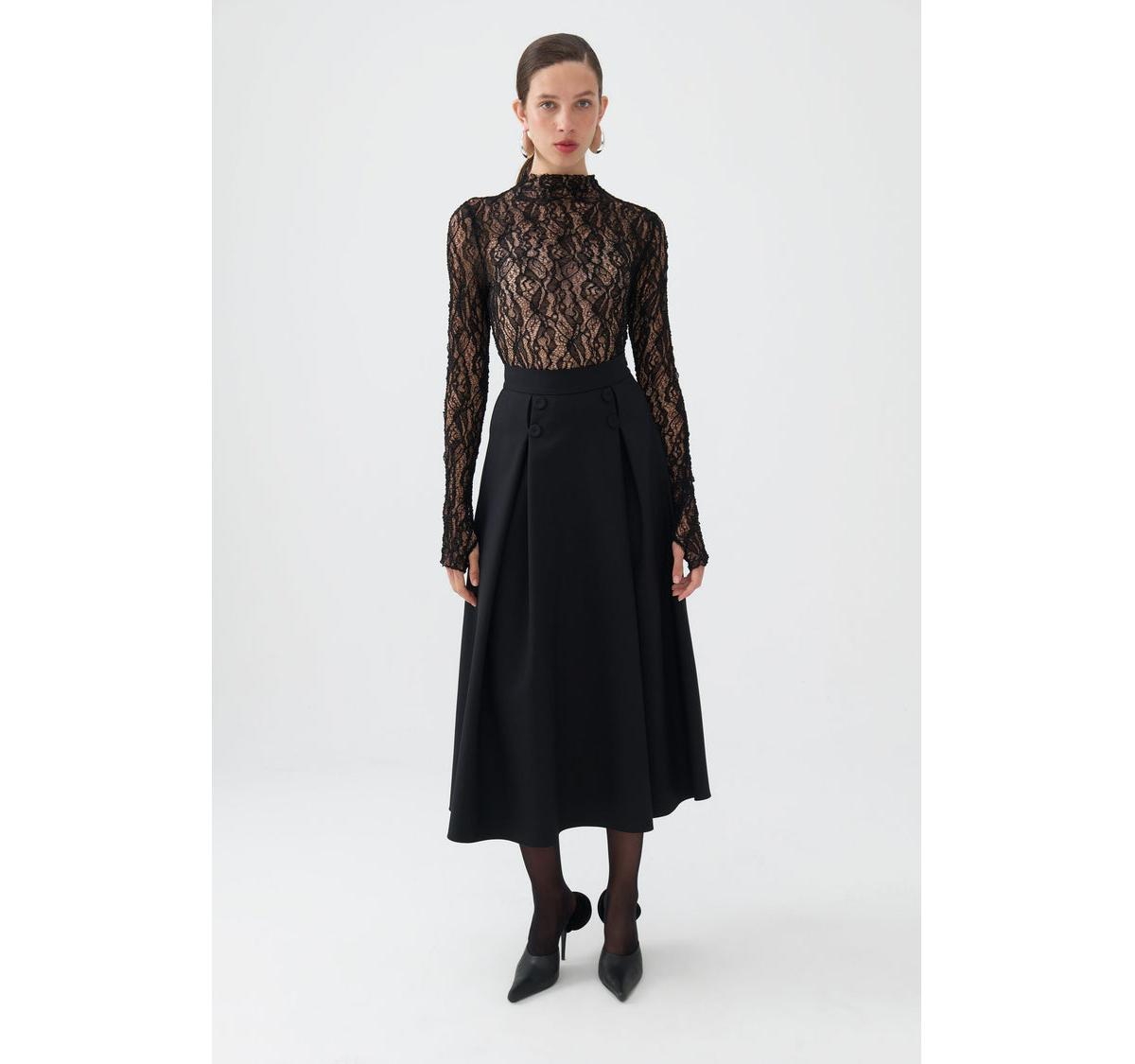 Nocturne Women's Button Designed Midi Skirt