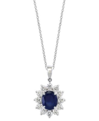 EFFY&reg; Sapphire (2-7/8 ct. t.w.) & Diamond (1-3/8 ct. t.w.) 18" Pendant Necklace in 14k White Gold