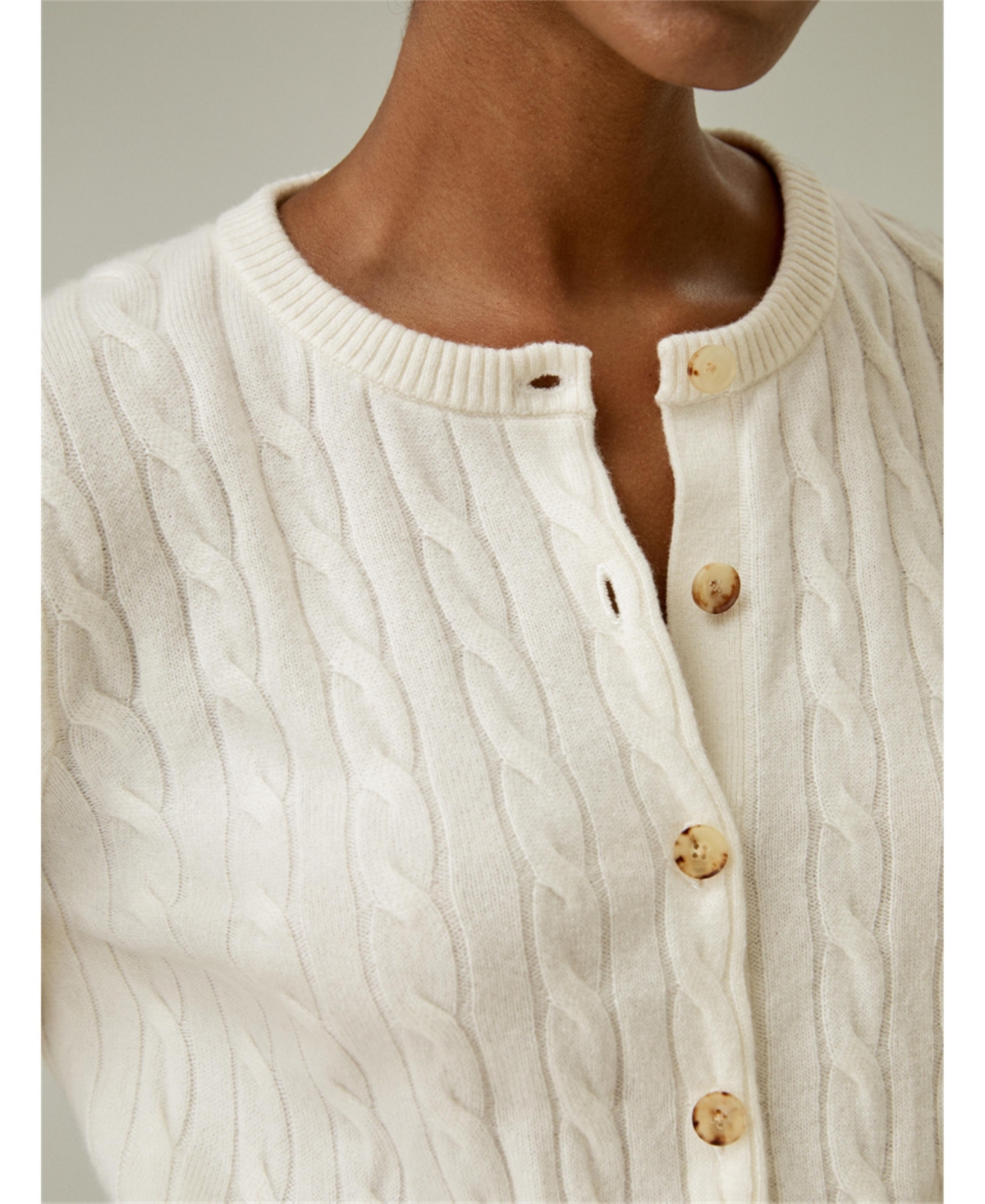 Lilysilk Women's Cable-Knit Cashmere Crewneck Cardigan