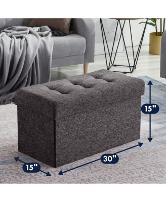 Collapsible Tufted Linen Bench Storage Ottoman