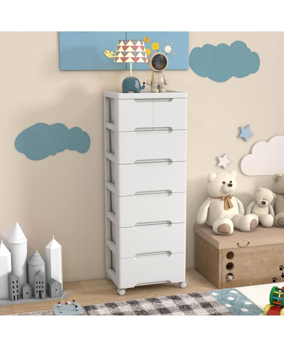 Costway 1 Pcs 7-Drawer Plastic Rolling Storage Cart with 4 Universal Wheels Dresser Cabinet