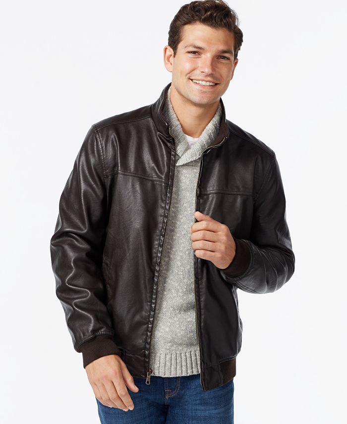 Tommy Hilfiger Faux-Leather Bomber Jacket - Macy's