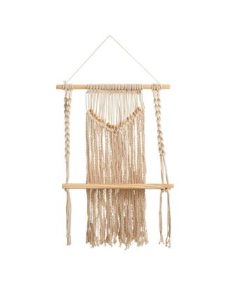 24&amp;quot; Boho Chic Wood Macrame Single Shelf Woven Beads