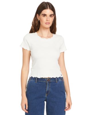 Volcom - Juniors' Solid Lettuce-Edge Short-Sleeve Knit Top